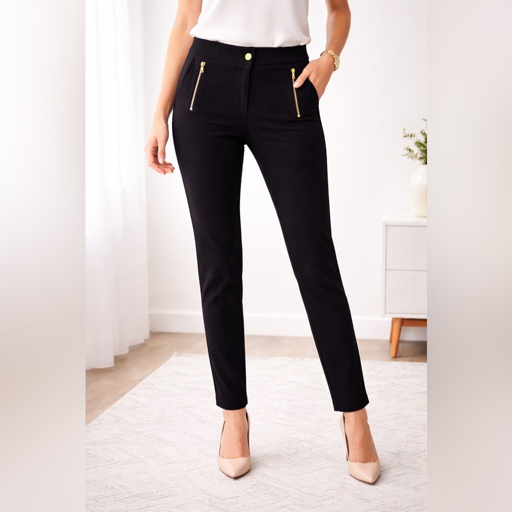 LOFT Black Cropped Pants with Gold Accents